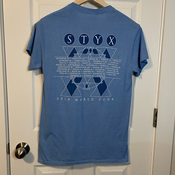 Delta Pro Weight blue Styx 2019 World Tour graphic band tee unisex sz S - Picture 7 of 7